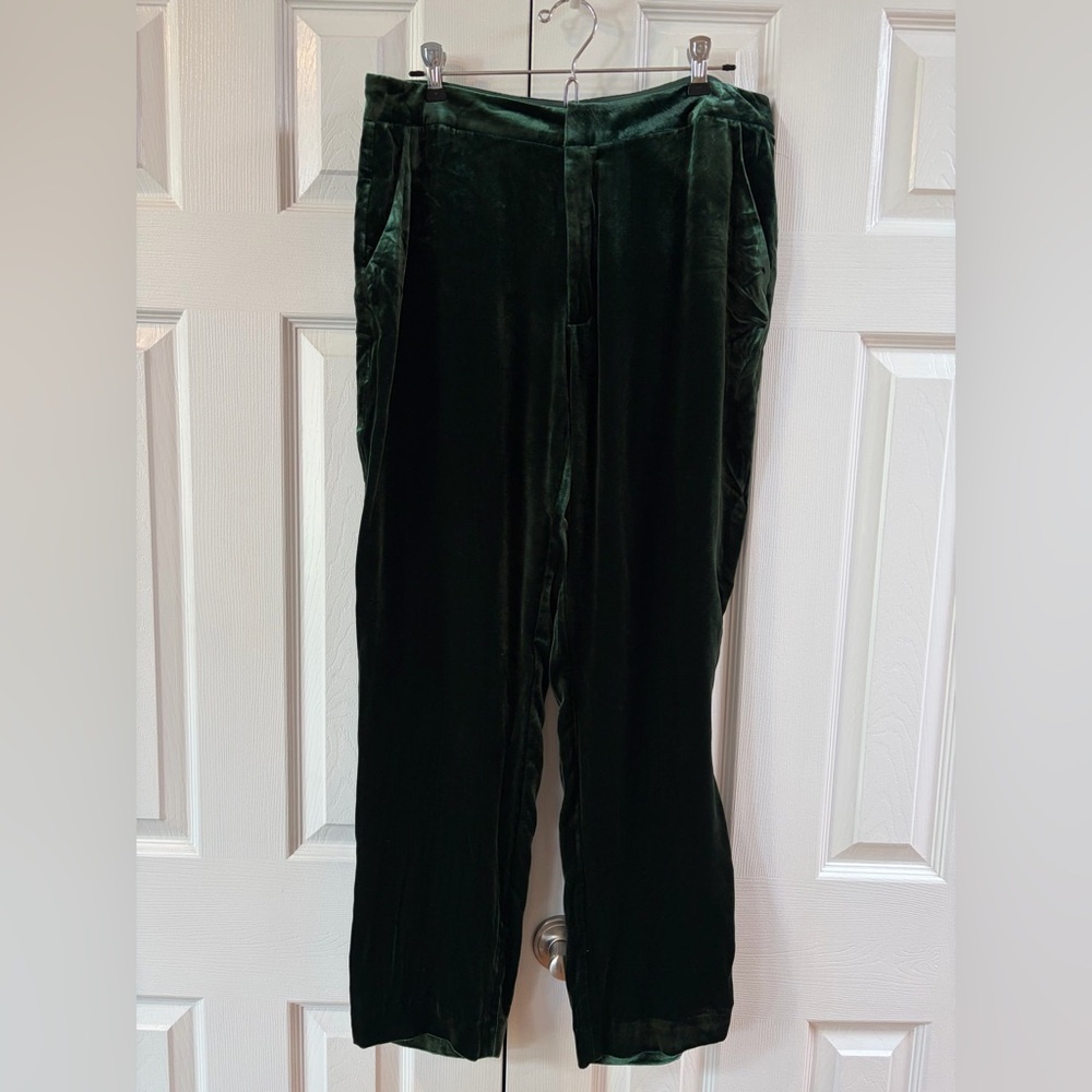 L’AGENCE Forest Green Silk Blend Velvet Pants Size 10